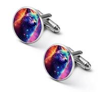 Gemelos redondos con diseño de lobo y cielo estrellado para negocios, bodas, fiestas, día del padre, 1.7cm, Metal, No es una piedra preciosa