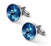 Gemelos redondos con diseño de panda y cielo estrellado, para negocios, bodas, fiestas, día del padre, 1.7cm, Metal, No es una piedra preciosa