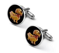 Gemelos redondos con diseño de perro salchicha en un moño de perro caliente con mostaza para negocios, boda, fiesta, día del padre, 1.7cm, Metal, No es una piedra preciosa