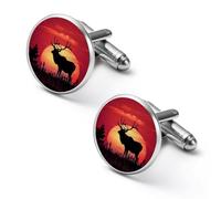 Gemelos redondos de alce en la puesta de sol para camisa de negocios, boda, fiesta, día del padre, 2.0cm, Metal, No es una piedra preciosa