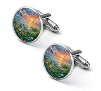 Gemelos redondos de lotos de Feng Shui para camisa floreciente, para negocios, boda, fiesta, día del padre, 1.7cm, Metal, No es una piedra preciosa