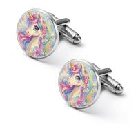 Gemelos redondos para camisa con diseño de dibujos animados Un-icorn para negocios, bodas, fiestas, día del padre, 2.0cm, Metal, No es una piedra preciosa