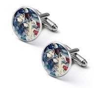 Gemelos redondos para camisa con diseño de lobo Ame-rican Ea-gle para negocios, boda, fiesta, día del padre, 1.7cm, Metal, No es una piedra preciosa