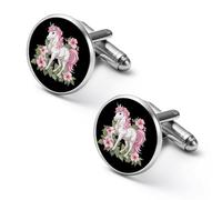 Gemelos redondos para camisa con diseño floral de Un-icorn para negocios, boda, fiesta, día del padre, 1.7cm, Metal, No es una piedra preciosa