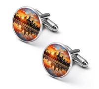 Gemelos redondos para camisa de Angkor Wat, diseño de cielo colorido para negocios, boda, fiesta, día del padre, 1.7cm, Metal, No es una piedra preciosa