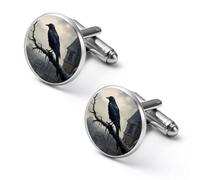 Gemelos redondos para camisa de castillo viejo y cuervo negro, para negocios, boda, fiesta, día del padre, 2.0cm, Metal, No es una piedra preciosa