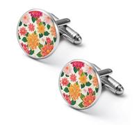 Gemelos redondos para camisa de flores de dalia de México, para negocios, bodas, fiestas, día del padre, 1.7cm, Metal, No es una piedra preciosa