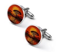 Gemelos redondos para camisa de jirafa africana puesta de sol para negocios, boda, fiesta, día del padre, 1.7cm, Metal, No es una piedra preciosa