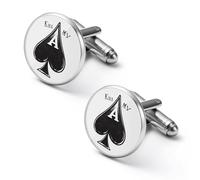 Gemelos redondos para camisa de Kiss My Poker Card Spades para negocios, bodas, fiestas, día del padre, 2.0cm, Metal, No es una piedra preciosa