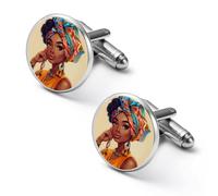 Gemelos redondos para camisa de mujer africana ame-rica, para negocios, boda, fiesta, día del padre, 1.7cm, Metal, No es una piedra preciosa