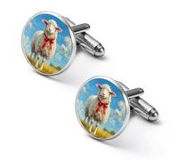 Gemelos redondos para camisa de ovejas en un campo de hierba, para negocios, boda, fiesta, día del padre, 1.7cm, Metal, No es una piedra preciosa