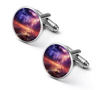 Gemelos redondos para camisa de tormenta de trueno morado, para negocios, boda, fiesta, día del padre, 1.7cm, Metal, No es una piedra preciosa