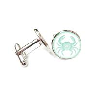 Gemelos, Símbolo De Cangrejo, Cuadrícula Verde, Puntos De Luz, Proyección Holográfica, Doce Signos Del Zodíaco De Cáncer, Hebilla De Puño, Accesorio De Camisa, Regalo Para Contable, Jefe, Negoc