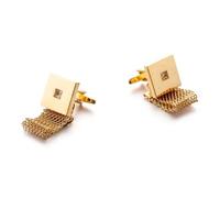 Gemelos Wide Chain Round Copper Cufflinks for Men's Fashion Crystal Inlaid Metal Button Business(Gold-color-02)