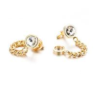 Gemelos Wide Chain Round Copper Cufflinks for Men's Fashion Crystal Inlaid Metal Button Business(Gold-color-03)