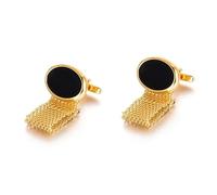 Gemelos Wide Chain Round Copper Cufflinks for Men's Fashion Crystal Inlaid Metal Button Business(Gold-color-01)