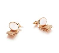 Gemelos Wide Chain Round Copper Cufflinks for Men's Fashion Crystal Inlaid Metal Button Business(Rose gold-color)