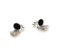 Gemelos Wide Chain Round Copper Cufflinks for Men's Fashion Crystal Inlaid Metal Button Business(Silver-color-01)