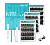 GEMERRY 6PCS Kit De Pestañas en Racimo 60D+80D+100D D Curl 10-18 mm Kit de Extensión de Pestañas con Unión y Sello de Pestañas y Removedor de Pegamento de Pestañas y Pinzas para Pestañas