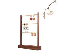 GemeShou Soportes de exhibición de madera de nogal para almacenamiento de joyas, barra de latón de 4 niveles con agujero para aretes colgantes o pendientes, soportes para colgar joyas, accesorios de