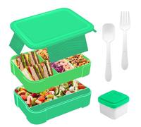 Gemi 1550ML Fiambrera Infantil Compartimentos,Lunch Box Niños Adultos con Cubiertos, Fiambreras Bento de Fugas, Bento Box Libre de BPA, Loncheras para Niños Adultos Escuela Trabajo (Verde)