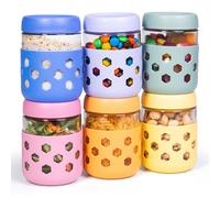 Gemice Paquete de 6 tarros de vidrio de 16 onzas con fundas de silicona, recipientes herméticos para avena nocturna sin BPA con tapas, aptos para lavavajillas, a prueba de fugas, para pudín de chía