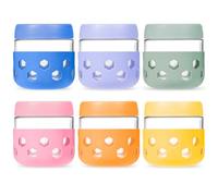 Gemice Paquete de 6 tarros de vidrio para avena nocturna con fundas de silicona, recipientes de avena nocturna de 300 ml con tapas, macetas de desayuno para ensalada, tarros Mason para pudín de chía