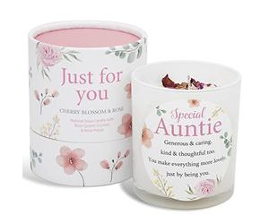 Gemini Gifts Vela para tía Que es un Regalo pensativo para tía y Regalos para tía cumpleaños para tía Vela de SOYA con Cuarzo Rosa y pétalos de Rosa