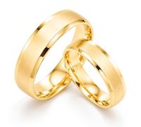 Gemini Juego de anillos de boda personalizados de oro de 18 quilates con bordes biselados para él y ella