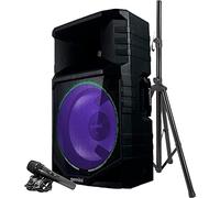 Gemini Sound GSW-T1500PK Inalámbrico con alimentación activa de 15 pulgadas Woofer recargable, Bluetooth 1500 vatios a prueba de intemperie LED Luces de fiesta al aire libre Altavoz, Radio USB