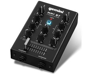 Gemini Sound MM1BT Bluetooth Audio profesional de 2 canales Entrada de micrófono Dual de 2 canales Estéreo de 2 bandas Rotary COMPACT DJ Mezclador de podcast con crossfader
