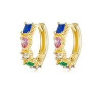 GemKing BSE974 Colorful Hoop earrrings Size：13 * 4mm；Inner diameter of ear buckle：9mm 925 Sterling Silver+Pavé Setting CZ+Plated gold