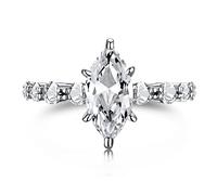 GemKing MM120001-S-W-WH-9 Rings Crystal Clear Jewelry Oval Main Stone Eternity Engagement 925 Sterling Silver Women Wedding Ring