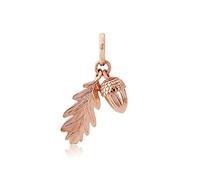 Gemma J Abalorio de bellota y hoja de oro rosa pulido vermeil - Colgante simbólico altamente detallado para pulsera/collar, Oro rosa Plata de ley