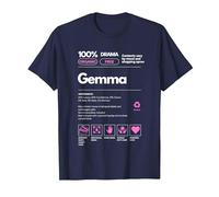 Gemma Nombre Regalo para Mujeres Gemma Sarcástico Información nutricional Camiseta, Hombre, Azul Marino, 4XL