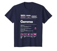 Gemma Nombre Regalo para Mujeres Gemma Sarcástico Información nutricional Camiseta, Niños, Azul Marino, 4 años
