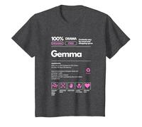 Gemma Nombre Regalo para Mujeres Gemma Sarcástico Información nutricional Camiseta, Niños, Jaspeado Oscuro, 4 años
