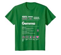 Gemma Nombre Regalo para Mujeres Gemma Sarcástico Información nutricional Camiseta, Niños, Verde Kelly, 4 años
