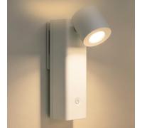Gemmac Aplique de Pared Interior Orientable con Carga USB LED Luz de Lectura Giratoria y Orientable Luz Nocturna Protección Ocular Lámpara Libro con Modo Memoria para Habitación de Pasillo, Baño