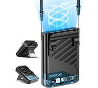 Gemmac Ventilador Portátil 4 en 1 Mesa/Cuello/Cintura/Mano Pantalla LED% Batería 5 Velocidades, Flujo Aire 10m/s Batería 4000mAh Power Bank Waist Fan Ultra Silencioso para Oficina, Camping & Exterior