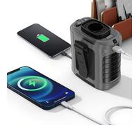 Gemmac Ventilador Portátil para Exteriores 10000mAh con Luces Rojo/Azul y Pantalla LED - 8h Autonomía, 5 Velocidades, IPX4 para Ciclismo Nocturno, Senderismo, Playa (Power Bank, Carga USB-C)