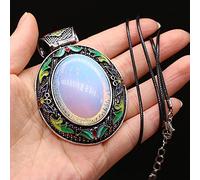 Gemmes naturelles Pierre Collier Pendentif Ovale Antique Argent Alliage Lapis Lazuli Cristal Collier pour Femmes-Opale