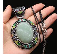 Gemmes naturelles Pierre Collier Pendentif Ovale Antique Argent Alliage Lapis Lazuli Cristal Collier pour Femmes-Aventurine verte