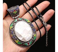 Gemmes naturelles Pierre Collier Pendentif Ovale Antique Argent Alliage Lapis Lazuli Cristal Collier pour Femmes-Coquille Blanche