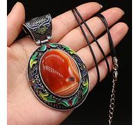 Gemmes naturelles Pierre Collier Pendentif Ovale Antique Argent Alliage Lapis Lazuli Cristal Collier pour Femmes-Agate rouge