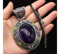 Gemmes naturelles Pierre Collier Pendentif Ovale Antique Argent Alliage Lapis Lazuli Cristal Collier pour Femmes-Agate violette