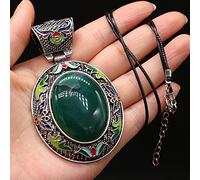 Gemmes naturelles Pierre Collier Pendentif Ovale Antique Argent Alliage Lapis Lazuli Cristal Collier pour Femmes-Agate verte