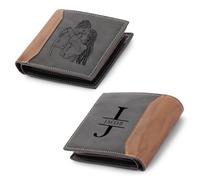GemMyShin Cartera de cuero personalizada para hombre - Cartera personalizada con bloqueo RFID con nombre grabado e inicial - Regalo perfecto para maridos, padres, novios, hijos, regalos de aniversario