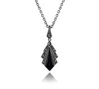 Gemondo 925 Plata de Ley 1ct Ónice Negro Y Marcasite Art Deco Collar