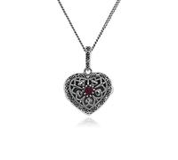 Gemondo Collar de Plata, Plata de Ley 925 Rubí& Marcasita Julio Piedra de Nacimiento Collar con Medallón de Corazón